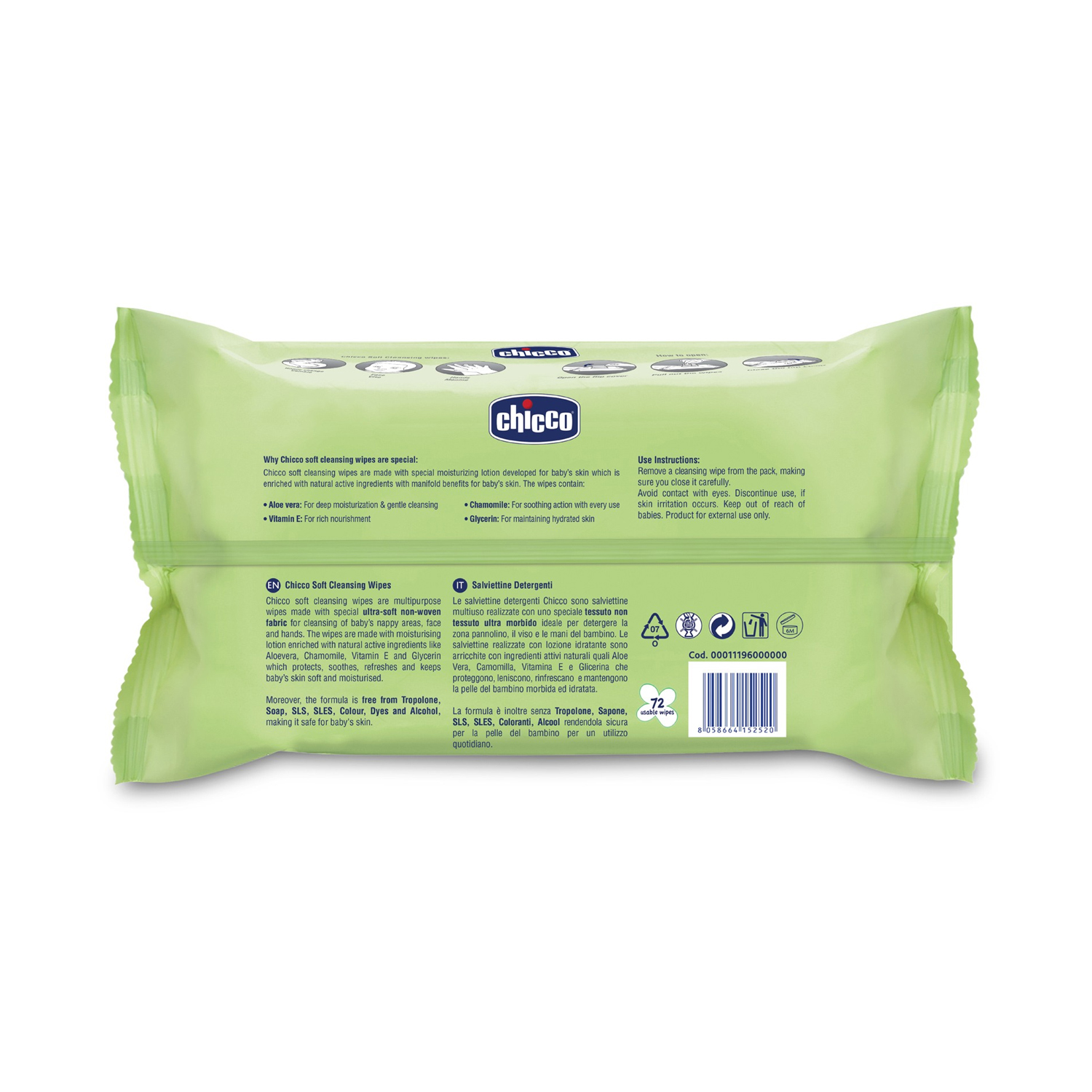 Chicco Soft Cleansing Baby Wipes (FLIPTOP) 72pcs