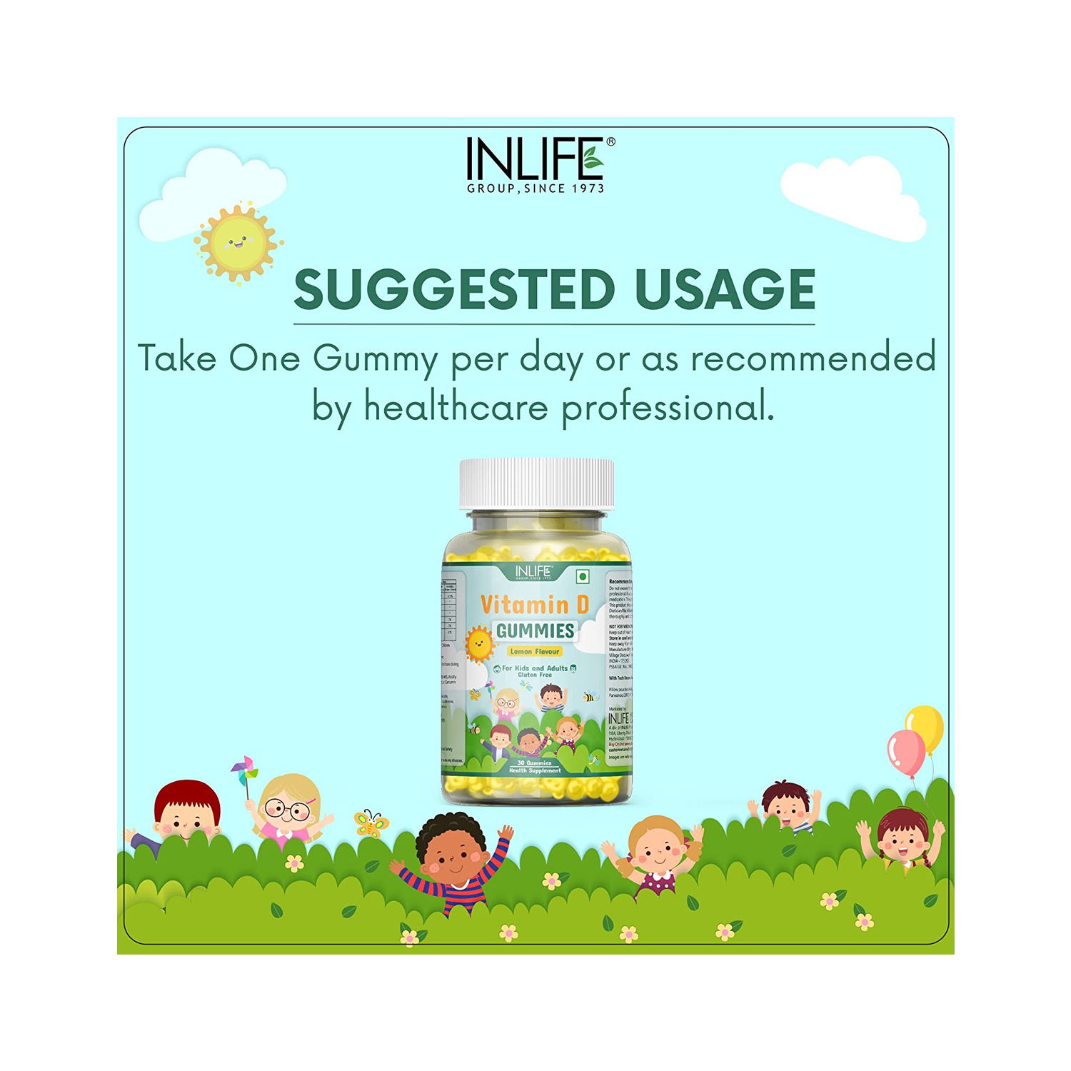 Inlife Vitamin D Gummy for Kids and Adults (Lemon Flavour) 30 Gummies