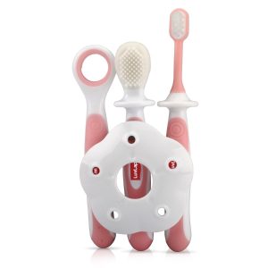 LuvLap Baby Training Toothbrush Set white pink