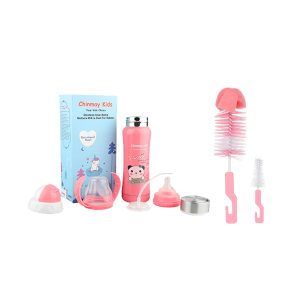 Chinmay Kids Multifunctional Stainless Steel Feeding Bottle (180ml) with Bottle Cleaning Brush
