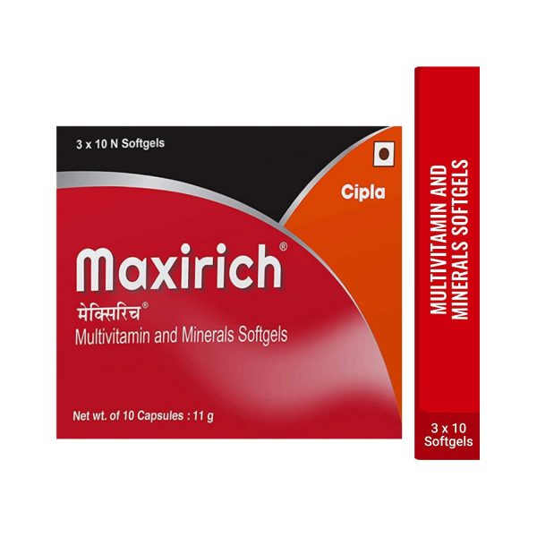 Cipla Maxirich Daily Multivitamin and Minerals Softgels – 3x10s Strips