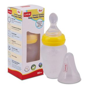 LuvLap Silicone Squeezy Food Feeder Bottle Yellow – 180ml