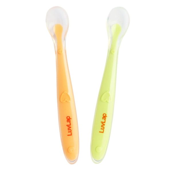 LuvLap Silicone Baby Self Feeding Spoon (green and pink) - Cureka