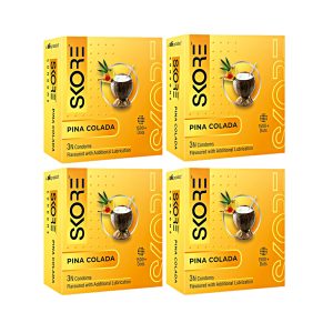 Skore Pina Coloda Flavoured Condoms (3 Condoms in 1 Pack) – Pack of 4