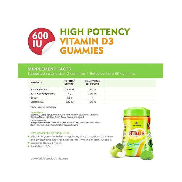 British Biologicals Sirus Vitamin D Gummies (60 gummies) Cureka