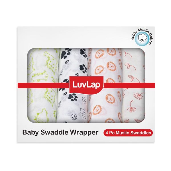 LuvLap 100% Cotton Muslin Baby Swaddle (Animal and Floral)