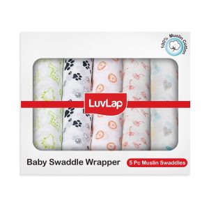 LuvLap 100% Cotton Muslin Baby Swaddle (Animal and Floral)