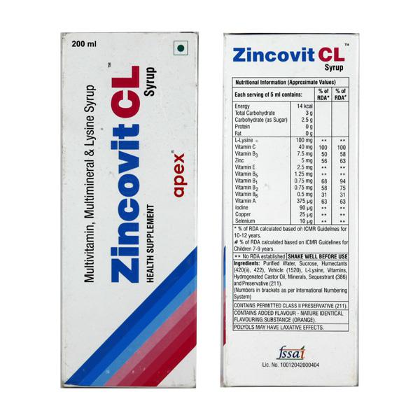 Zincovit CL Syrup 200ML - Cureka - Online Health Care Products Shop