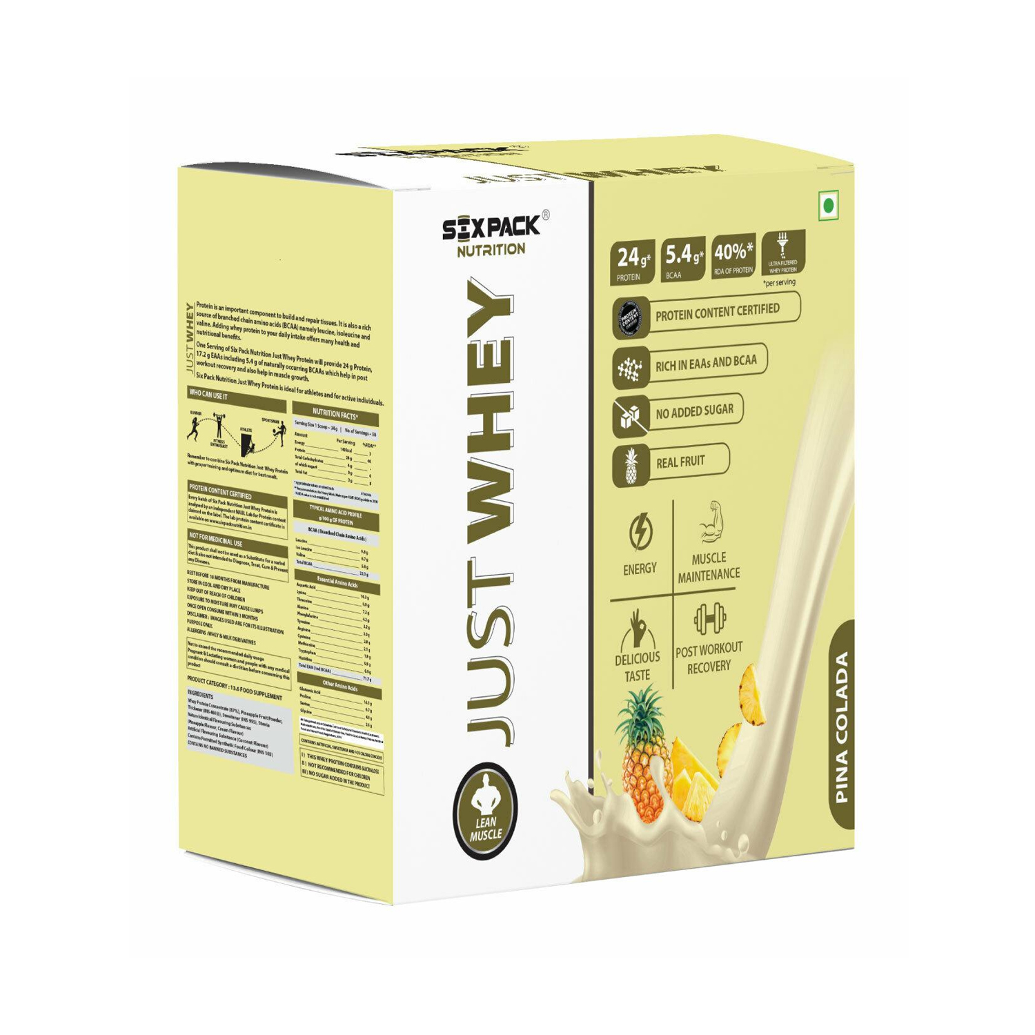 Six Pack Nutrition Just whey Protein Powder 2kg Pina Colada Cureka