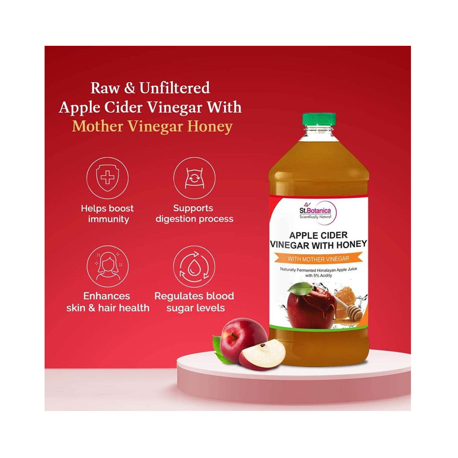 St.Botanica Apple Cider Vinegar with Mother Vinegar and Honey 500ml