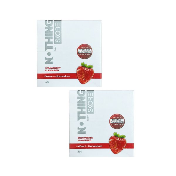 Skore Nothing Strawberry Flavoured Condoms (3 Condoms in 1 Pack) – Pack of 2