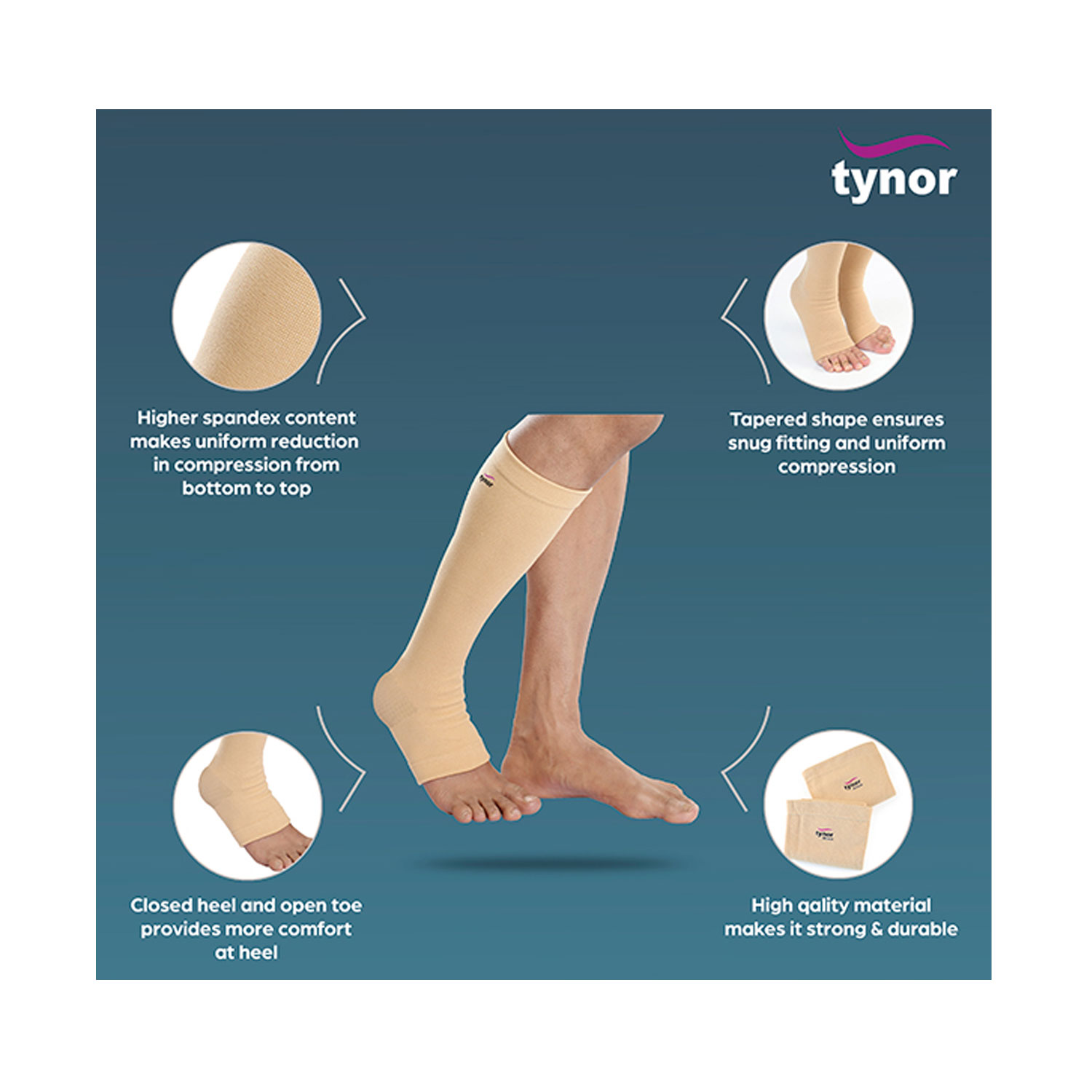 Tynor Compression Stocking Below Knee Classic Pair I-16 (Medium