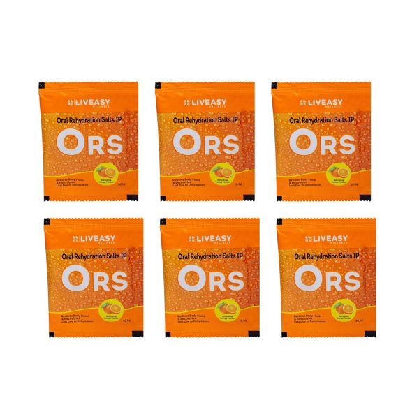 LivEasy Wellness Oral Rehydration Salts Powder Orange Flavour 20.5g Sachet (Pack of 6)