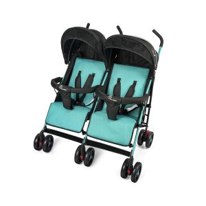 R for Rabbit Ginny and Johnny Twin Baby Stroller with Adjustable Seating Positions for 0 to 3 Years Babies (Blue Black)