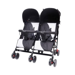 R for Rabbit Ginny and Johnny Twin Baby Stroller with Adjustable Seating Positions for 0 to 3 Years Babies (Black Grey)