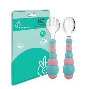R for Rabbit Safe Feed Stainless Steel Spoon Set for Babies Blue