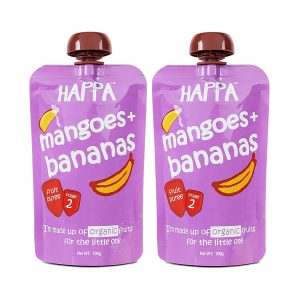 Happa Organic Mango and Banana Puree, Stage 2, 6 Months+ 100g Each (Pack of 2)