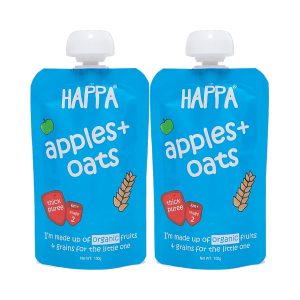 Happa Organic Fruit Puree, Stage 2, 6 Months+, Apples + Oats, 100g Each (Pack of 2)