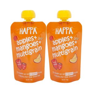 Happa Organic Apple with Mango and Multigrain Puree, Stage 3, 8 Months+ 100g Each (Pack of 2)