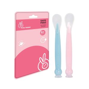 R for Rabbit Safe Feed Silicone Spoon Set (Blue and Pink)