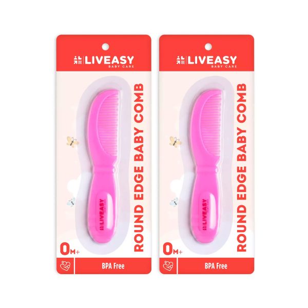 Liveasy Orthocare Round Edge Baby Comb Pink (Pack of 2)