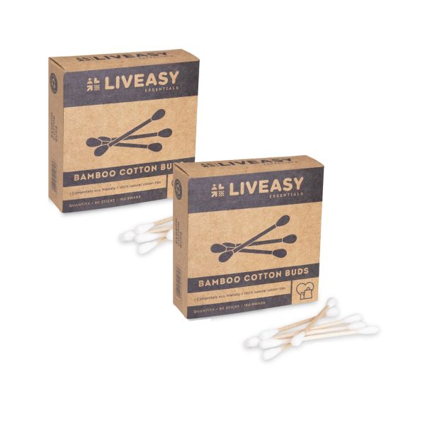 Liveasy Essentials Bamboo Cotton Buds 80 Sticks (Pack of 2)