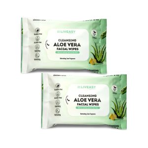 Liveasy Essentials Cleansing Aloe Vera Facial Wipes 20 Pieces (Pack of 2)