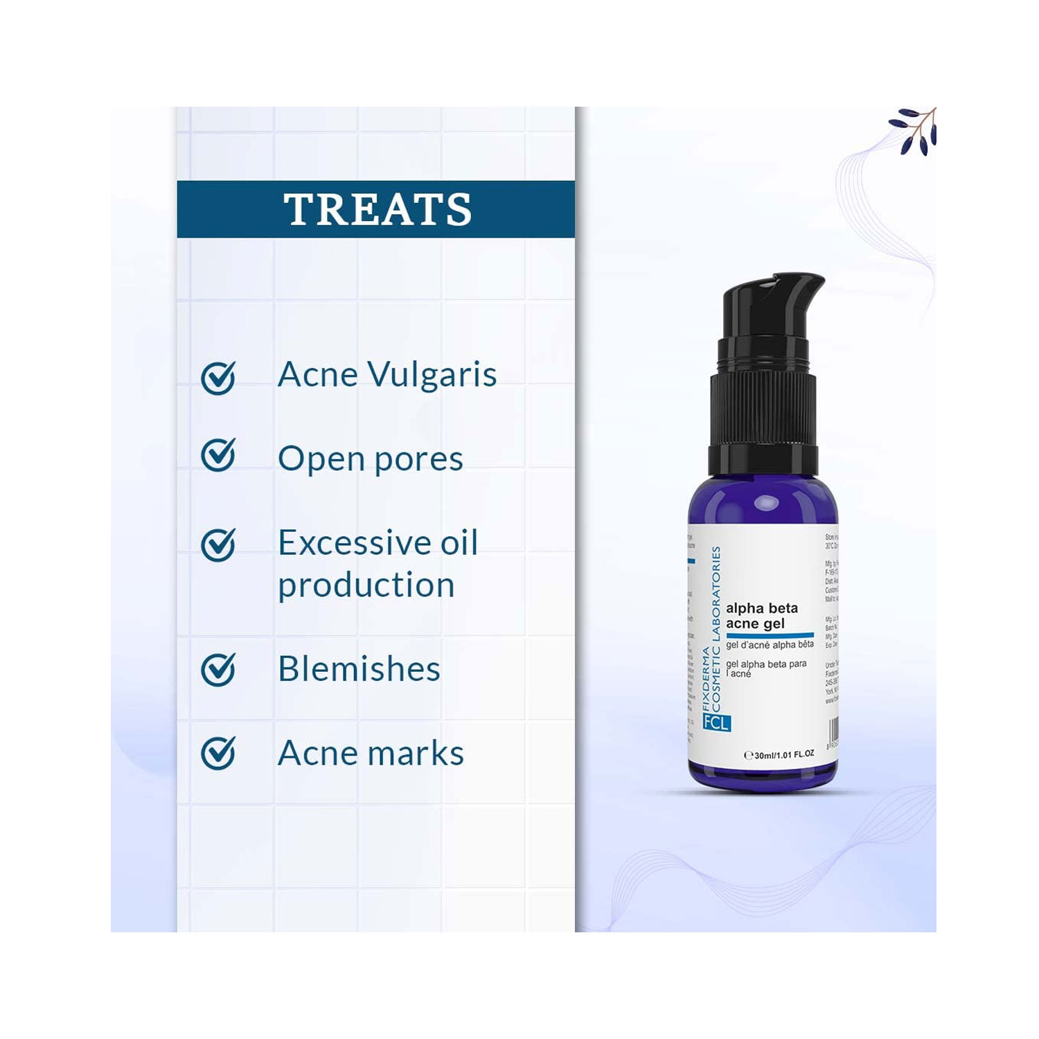 FixDERMA Alpha Beta Acne Gel 2 Salicylic Acid + 6 Glycolic Acid 30 ml Cureka Online