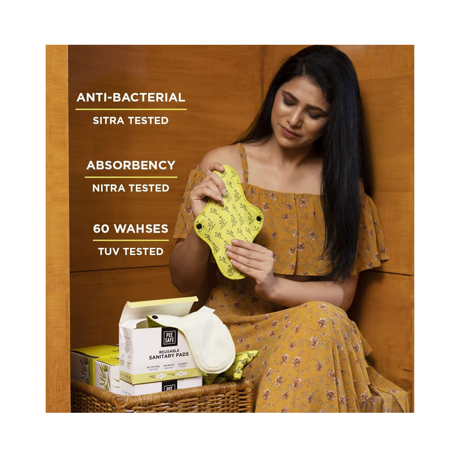 Pee Safe Reusable Sanitary Pads ( 3 Regular, 1 overnight Pad) Cureka Online Health Care