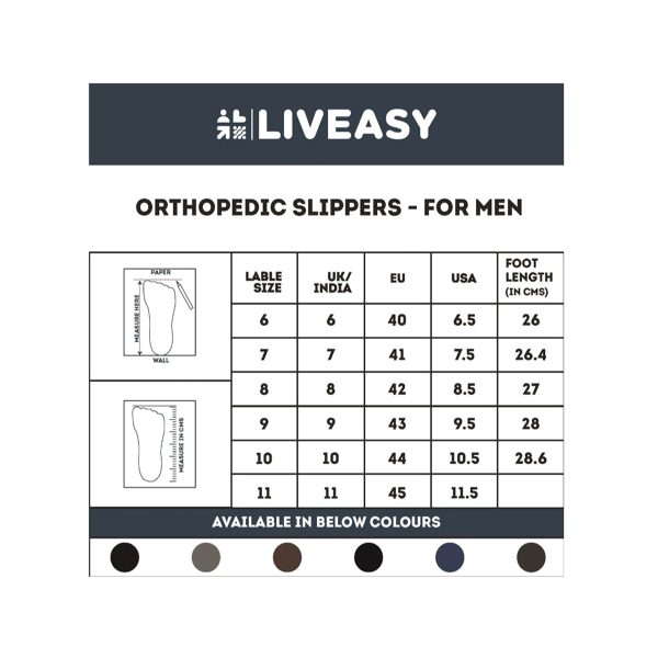 size chart for Liveasy Diabetic And Orthopedic Slipper