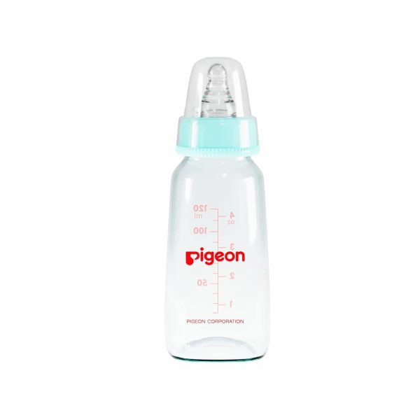 Pigeon Glass Feeding Bottle with 2 Nipples 120 ml (Blue)