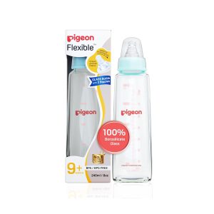 Pigeon Glass Feeding Bottle with 2 Nipples 240 ml (Blue)