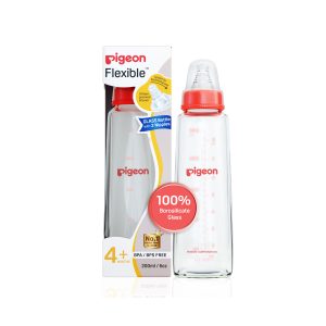 Pigeon Glass Feeding Bottle with 2 Nipples 200 ml (Red)