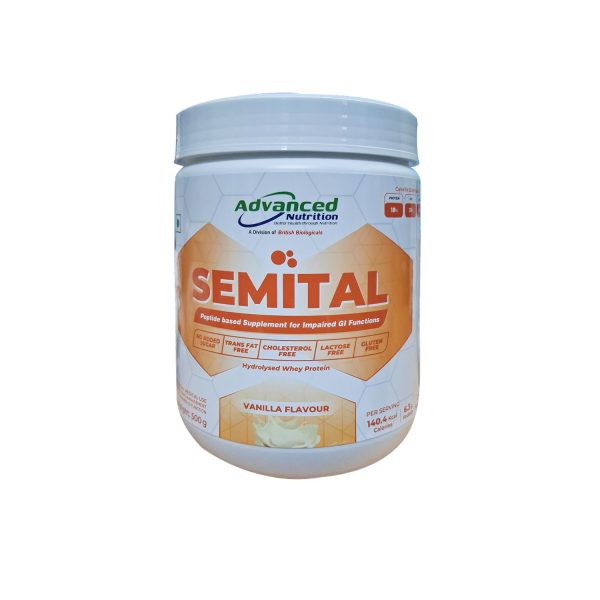 Semital Peptide based Supplement for Impaired GI Functions Vanilla Flavour 500g (Jar) Semital Peptide based Supplement for Impaired GI Functions Vanilla Flavour 500g (Jar)