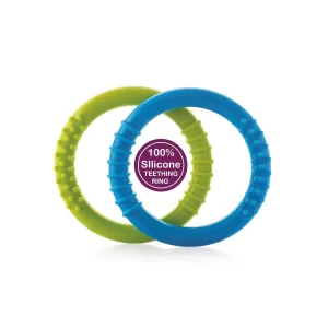 BeeBaby loops / Rings Soft Silicone Teether – Blue and Green (Pack of 2)