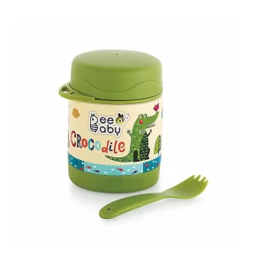 BeeBaby Steelios Double Vacuum Wall Insulated Food Jar Container with Spork (Spoon + Frok) Green