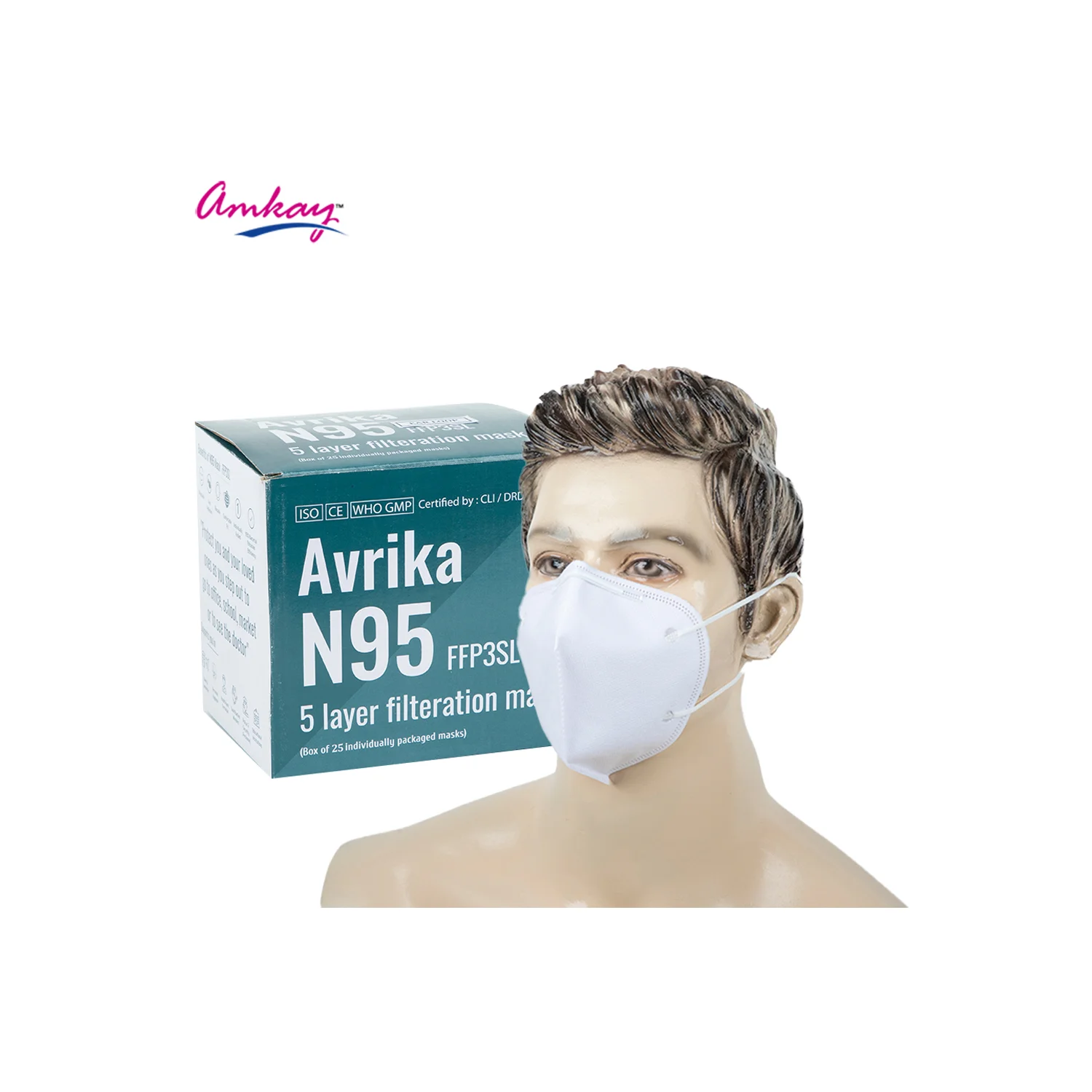 Amkay KN95 Respirator Face Mask - 5 Layer, 95% Filtration (Pack of 50)