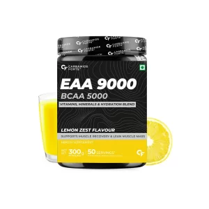 Carbamide Forte EAA9000 BCAA 5000 with Vitamins, Minerals and Hydration Blend Powder for Lean Body Mass Lemon Zest Flavour (300g)
