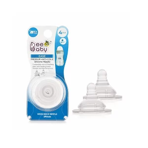BeeBaby Ease Anti-Colic Silicone Nipple with Carrying Case for Babies from 4+ Months (Pack of 2)