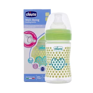 Chicco Well Being Feeding Bottle and Teats Slow Flow 150ml (Green)