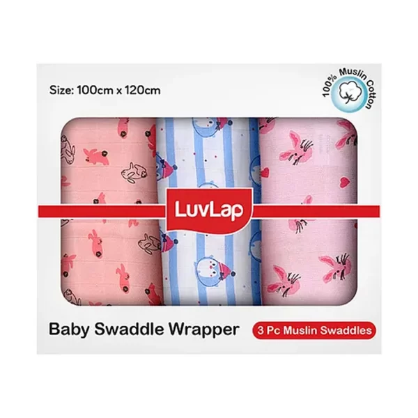 LuvLap Muslin Baby Swaddle Pack of 3 White LuvLap Muslin Baby Swaddle Pack of 3 White