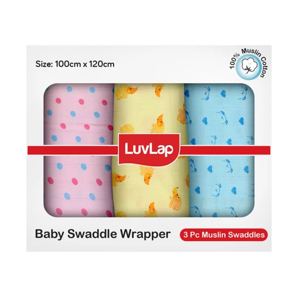 LuvLap Muslin Baby Swaddle Pack of 3 White LuvLap Muslin Baby Swaddle Pack of 3 White