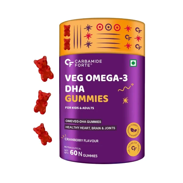 Carbamide Forte Veg Omega 3 DHA Gummies for Kids, Adults Healthy Brains and Joints (60 Gummies)