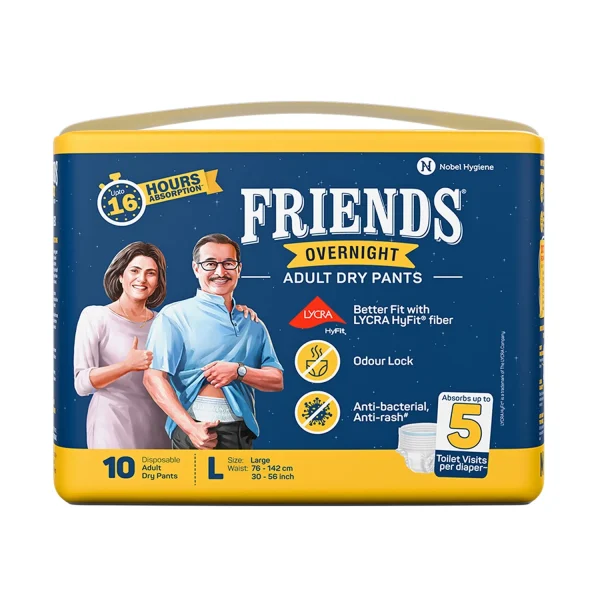Friends Overnight Adult Diapers, Pant Style, 16 Hours Protection- Large (10 Diapers) Friends Overnight Adult Diapers, Pant Style, 16 Hours Protection- Large (10 Diapers)