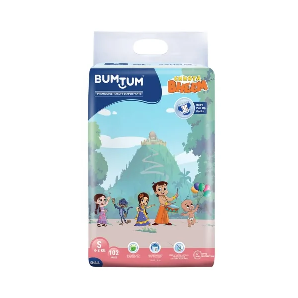 Bumtum Chota Bheem Ultrasoft Baby Diaper Pants Small 4 to 8 Kg - 102 Diapers