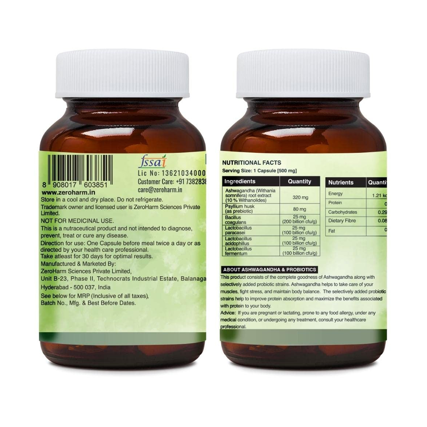 Zeroharm Sciences Ashwagandha Probiotics Supplement (60 nos) - Image 3
