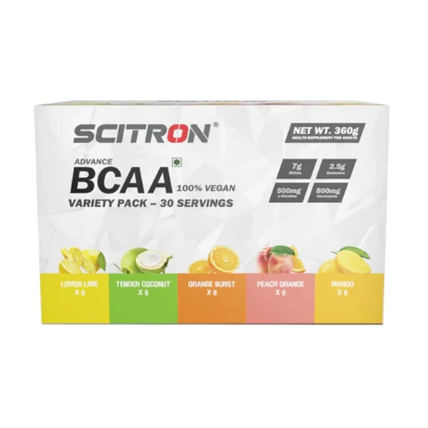 Scitron Advance Vegan BCAA Varity Pack 30 Servings (5-in-1 Flavors) - 30 Sachets X 12g Scitron Advance Vegan BCAA Varity Pack 30 Servings (5-in-1 Flavors) - 30 Sachets X 12g