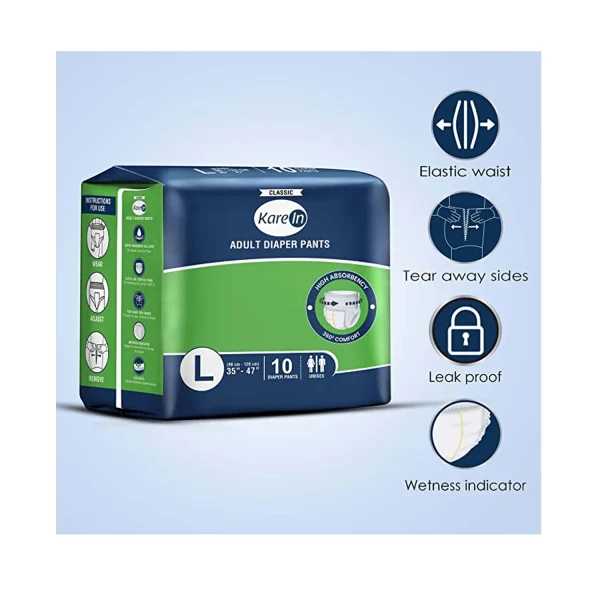 KareIn Classic Adult Diaper Pants, Pant Style, 10 Hours Protection – Large