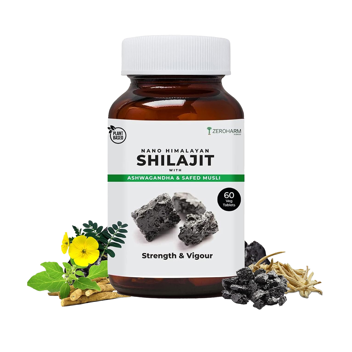 Zeroharm Sciences Nano Himalayan Shilajit With Ashwagandha and Safed Musli – 60 nos
