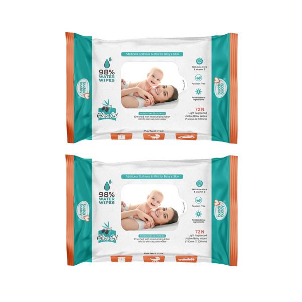 BuddsBuddy Olive Oil Baby Wet Wipes with Aloe Vera and Vitamin E 72 Wipes (Pack of 2) BuddsBuddy Olive Oil Baby Wet Wipes with Aloe Vera and Vitamin E 72 Wipes (Pack of 2)